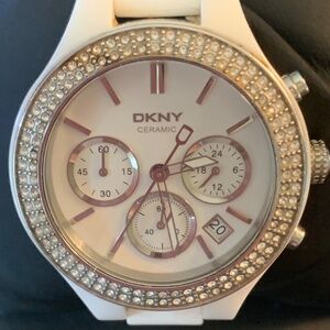 DKNY Women’s Chronograph White Rubber Ceramic Case Crystal Watch.